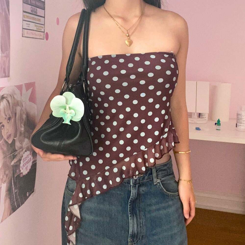 BNWT  y2k brown and blue polka dot strapless tube top